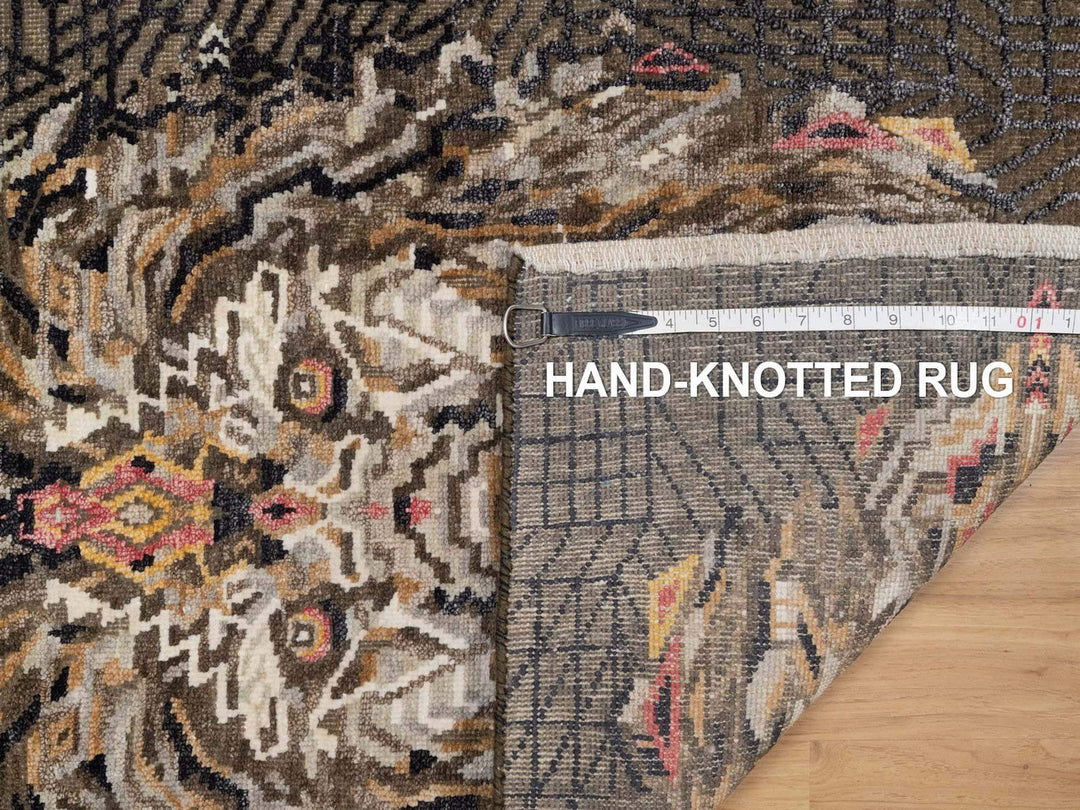 2'0" x 3'0" New Hand Knotted Brown Wool & Silk Rectangle Oriental Rug - MOA10291882