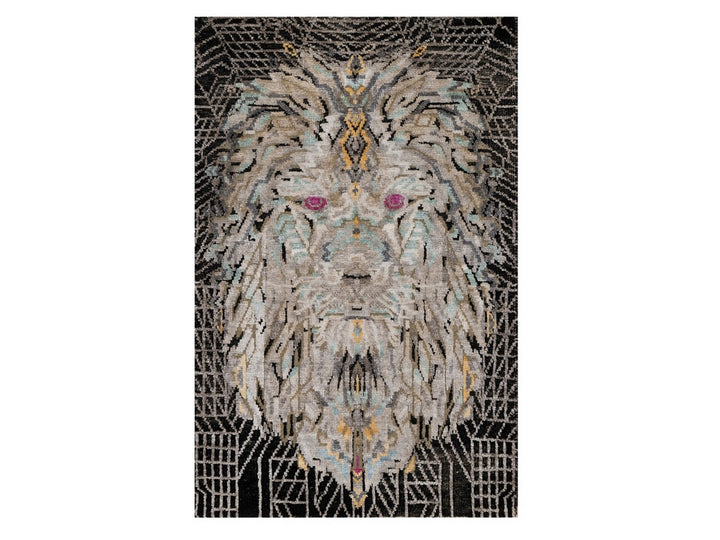 1'11" x 3'0" New Hand Knotted Black Wool & Silk Rectangle Oriental Rug - MOA10291883
