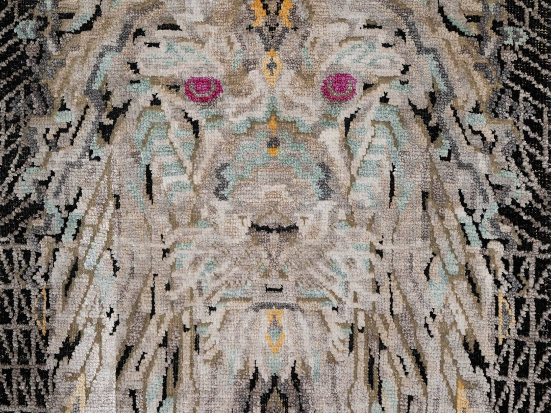 1'11" x 3'0" New Hand Knotted Black Wool & Silk Rectangle Oriental Rug - MOA10291883