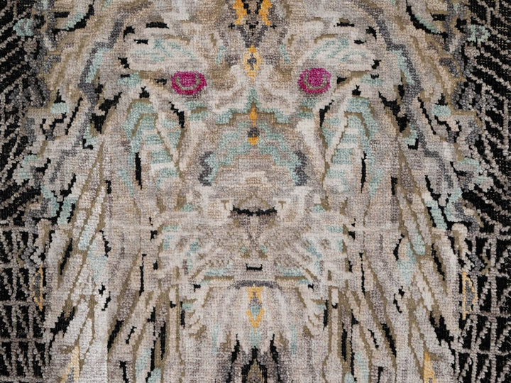 1'11" x 3'0" New Hand Knotted Black Wool & Silk Rectangle Oriental Rug - MOA10291883