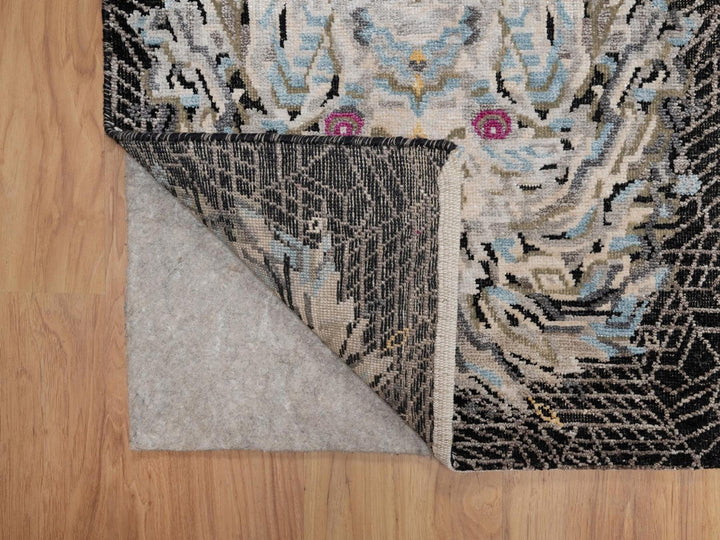 1'11" x 3'0" New Hand Knotted Black Wool & Silk Rectangle Oriental Rug - MOA10291884