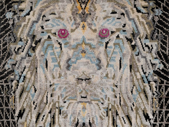 1'11" x 3'0" New Hand Knotted Black Wool & Silk Rectangle Oriental Rug - MOA10291884