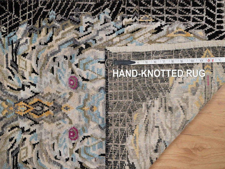 1'11" x 3'0" New Hand Knotted Black Wool & Silk Rectangle Oriental Rug - MOA10291884