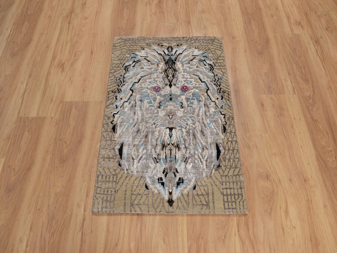 2'0" x 3'0" New Hand Knotted Brown Wool & Silk Rectangle Oriental Rug - MOA10291885