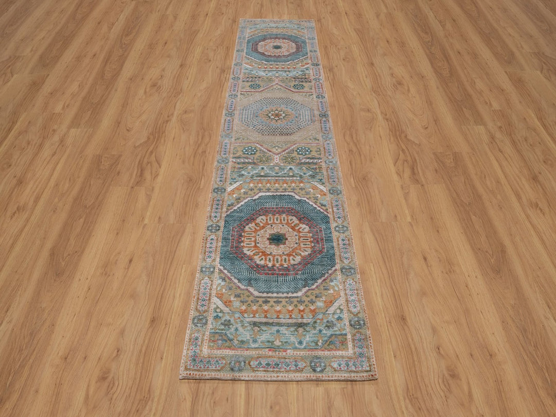 2'7" x 12'1" New Hand Knotted Brown Wool & Silk Runner Oriental Rug - MOA10291887