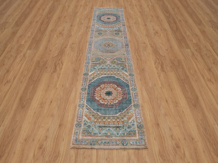 2'7" x 12'1" New Hand Knotted Brown Wool & Silk Runner Oriental Rug - MOA10291887