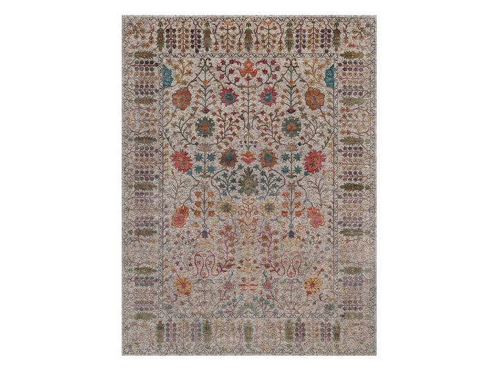 9'0" x 12'0" New Hand Knotted Ivory Wool & Silk Rectangle Oriental Rug - MOA10291888