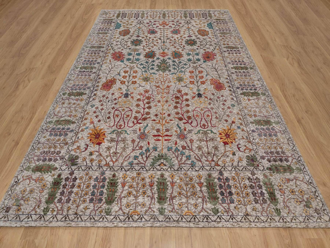 9'0" x 12'0" New Hand Knotted Ivory Wool & Silk Rectangle Oriental Rug - MOA10291888
