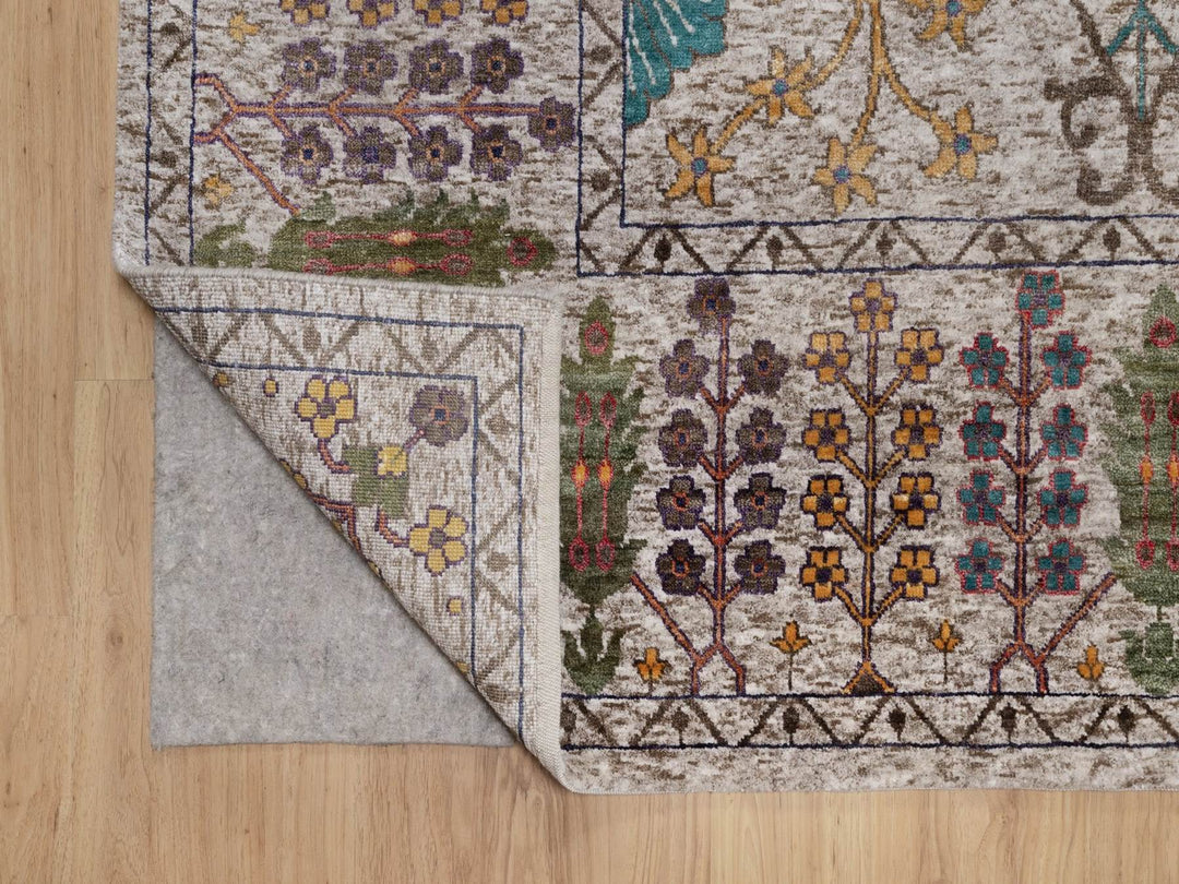 9'0" x 12'0" New Hand Knotted Ivory Wool & Silk Rectangle Oriental Rug - MOA10291888