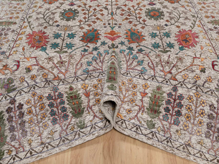 9'0" x 12'0" New Hand Knotted Ivory Wool & Silk Rectangle Oriental Rug - MOA10291888