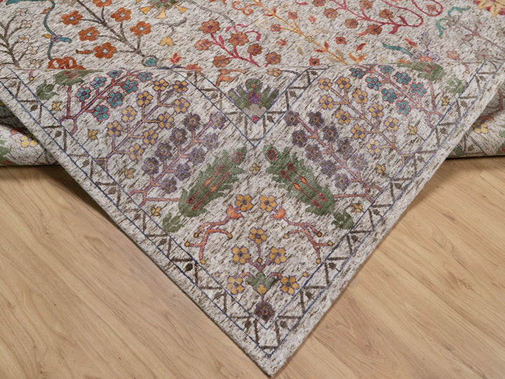 9'0" x 12'0" New Hand Knotted Ivory Wool & Silk Rectangle Oriental Rug - MOA10291888