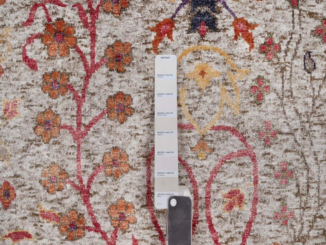 9'0" x 12'0" New Hand Knotted Ivory Wool & Silk Rectangle Oriental Rug - MOA10291888