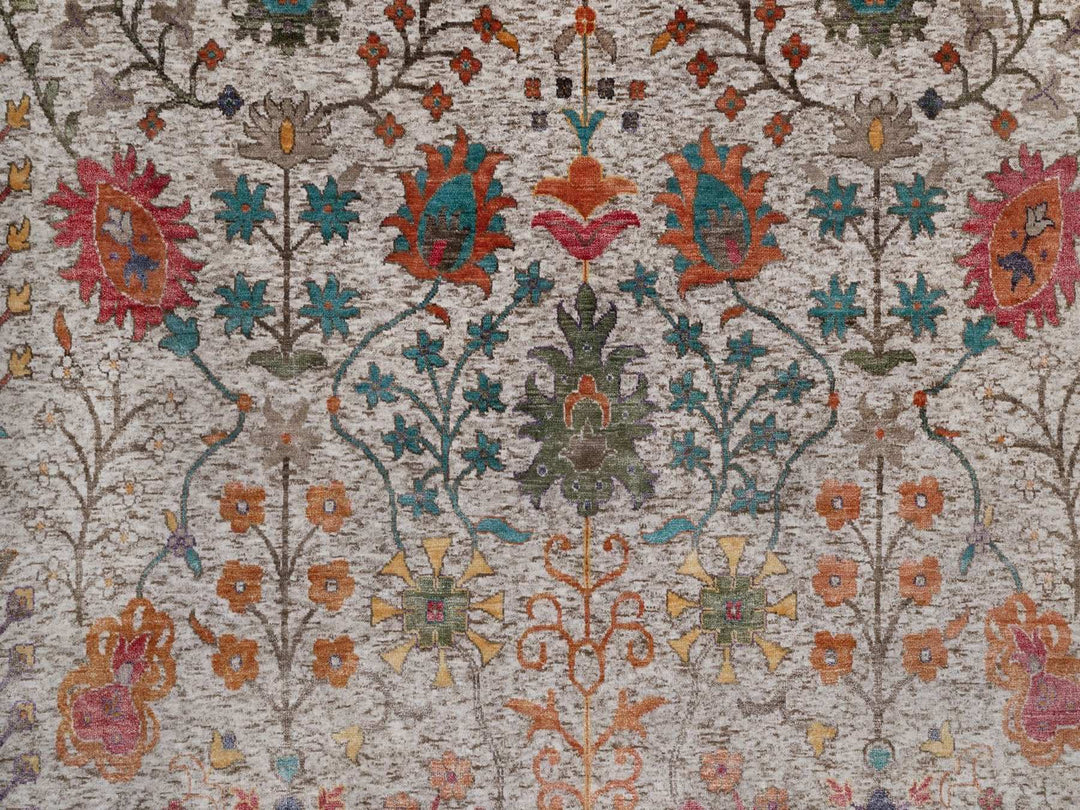 9'0" x 12'0" New Hand Knotted Ivory Wool & Silk Rectangle Oriental Rug - MOA10291888