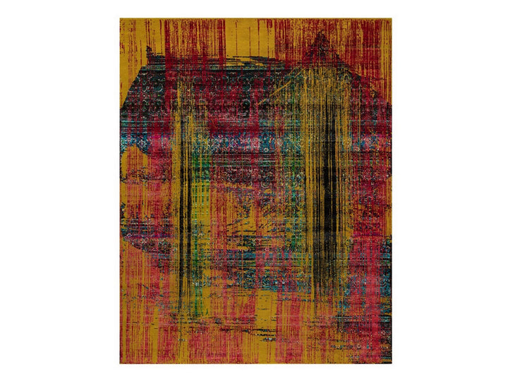 7'10" x 10'0" New Hand Knotted Yellow Wool & Silk Rectangle Oriental Rug - MOA10291889