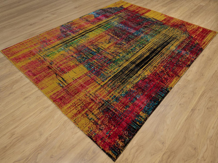 7'10" x 10'0" New Hand Knotted Yellow Wool & Silk Rectangle Oriental Rug - MOA10291889