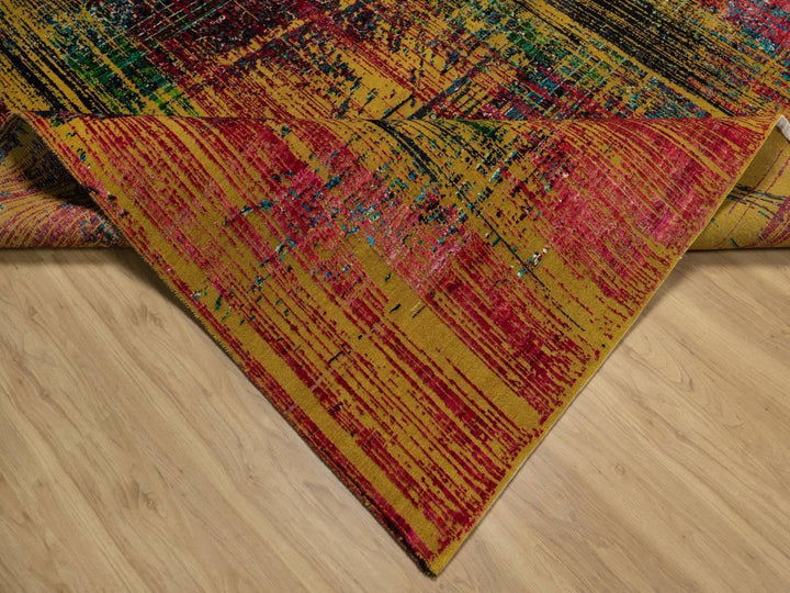 7'10" x 10'0" New Hand Knotted Yellow Wool & Silk Rectangle Oriental Rug - MOA10291889