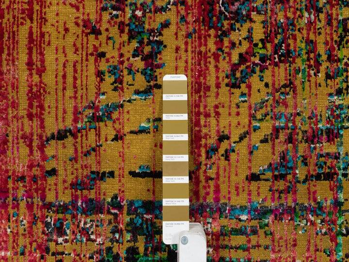 7'10" x 10'0" New Hand Knotted Yellow Wool & Silk Rectangle Oriental Rug - MOA10291889
