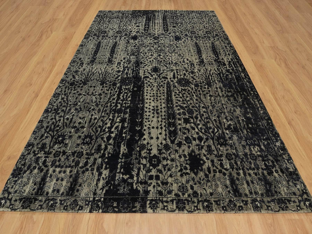 8'10" x 12'0" New Hand Knotted Black Wool Rectangle Oriental Rug - MOA10291892