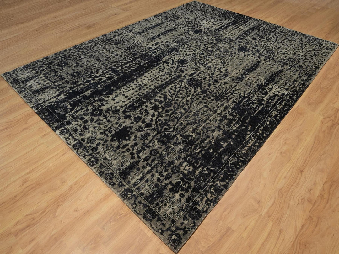 8'10" x 12'0" New Hand Knotted Black Wool Rectangle Oriental Rug - MOA10291892