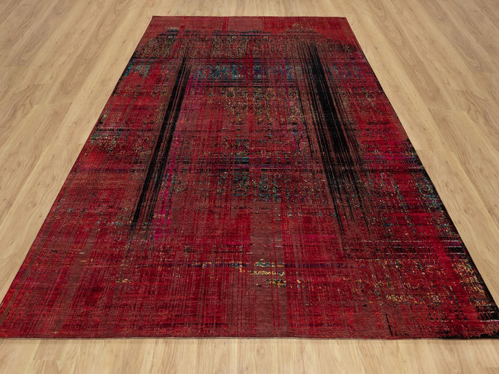 8'8" x 11'11" New Hand Knotted Red Wool & Silk Rectangle Oriental Rug - MOA10291893