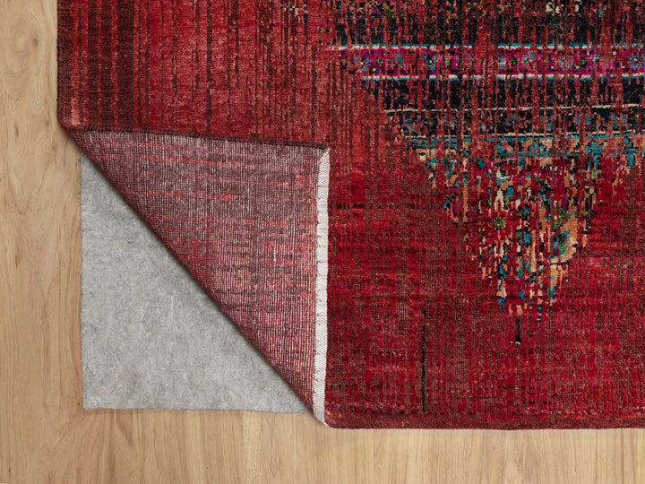 8'8" x 11'11" New Hand Knotted Red Wool & Silk Rectangle Oriental Rug - MOA10291893
