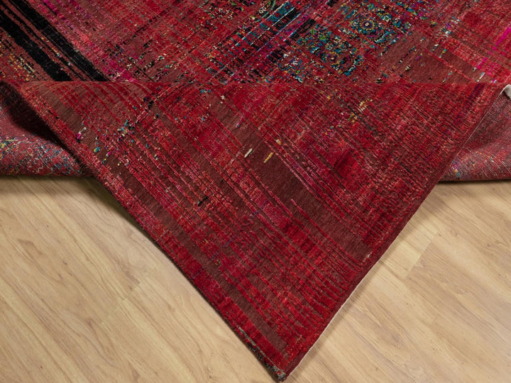 8'8" x 11'11" New Hand Knotted Red Wool & Silk Rectangle Oriental Rug - MOA10291893