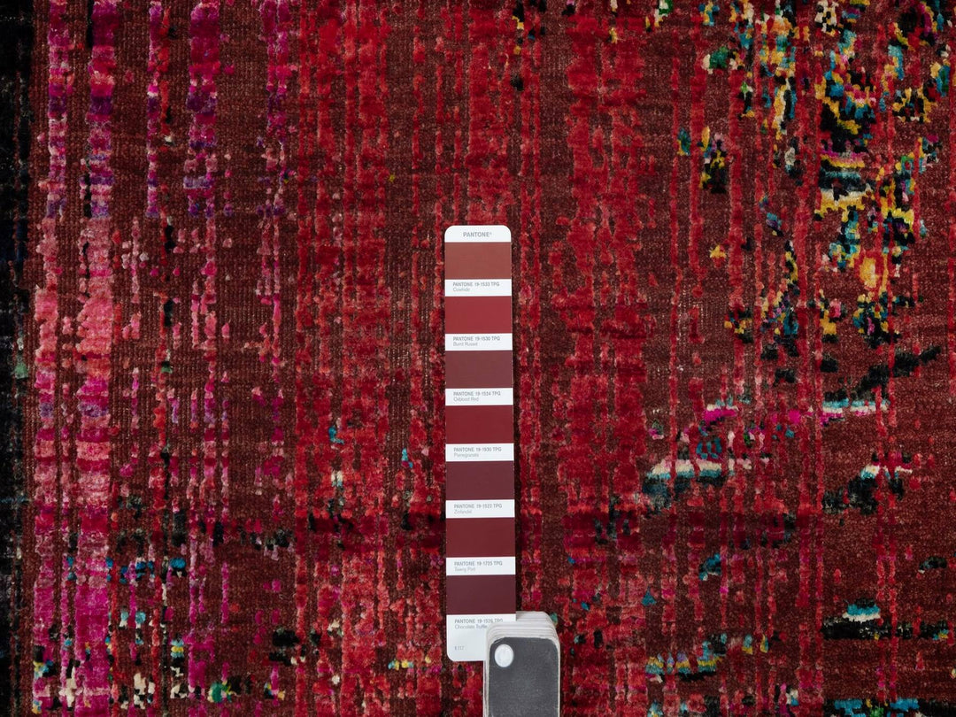 8'8" x 11'11" New Hand Knotted Red Wool & Silk Rectangle Oriental Rug - MOA10291893