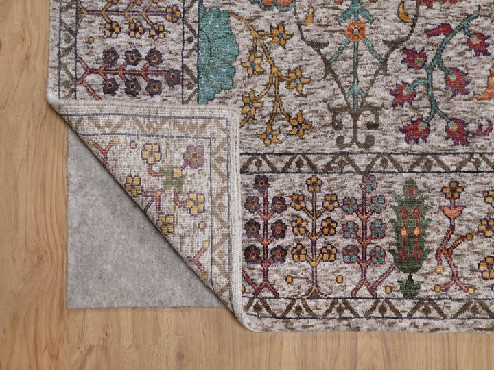 6'2" x 9'2" New Hand Knotted Ivory Wool & Silk Rectangle Oriental Rug - MOA10291896