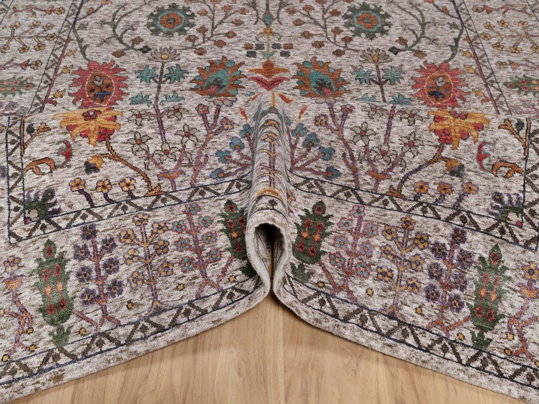 6'2" x 9'2" New Hand Knotted Ivory Wool & Silk Rectangle Oriental Rug - MOA10291896