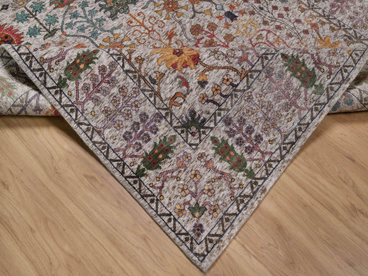 6'2" x 9'2" New Hand Knotted Ivory Wool & Silk Rectangle Oriental Rug - MOA10291896