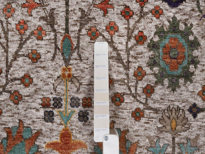 6'2" x 9'2" New Hand Knotted Ivory Wool & Silk Rectangle Oriental Rug - MOA10291896