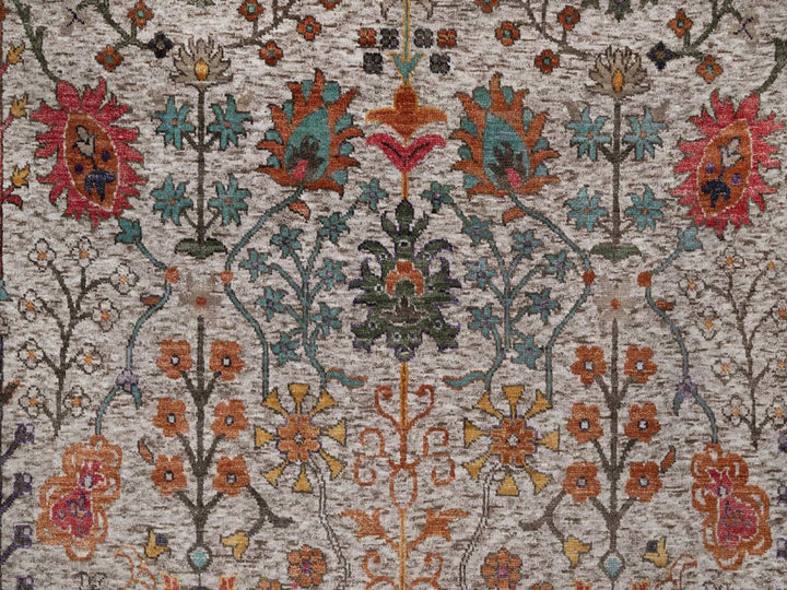 6'2" x 9'2" New Hand Knotted Ivory Wool & Silk Rectangle Oriental Rug - MOA10291896