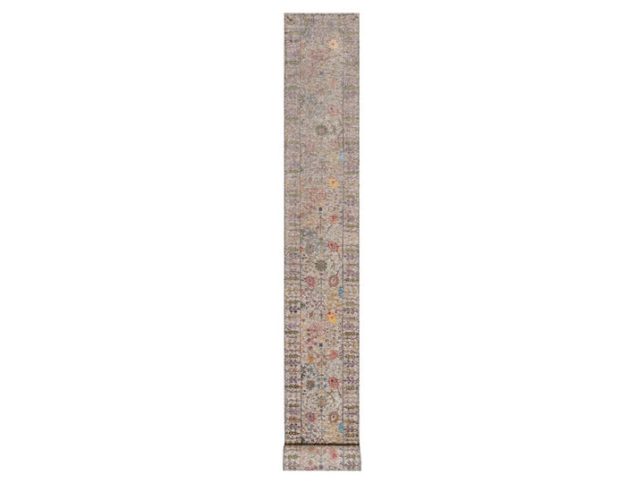 2'7" x 27'3" New Hand Knotted Ivory Wool & Silk Runner Oriental Rug - MOA10291898