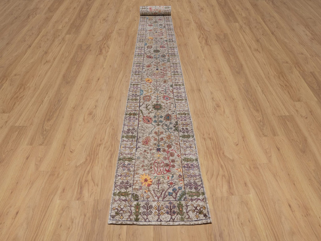 2'7" x 27'3" New Hand Knotted Ivory Wool & Silk Runner Oriental Rug - MOA10291898