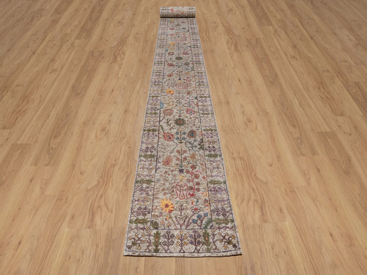 2'7" x 27'3" New Hand Knotted Ivory Wool & Silk Runner Oriental Rug - MOA10291898