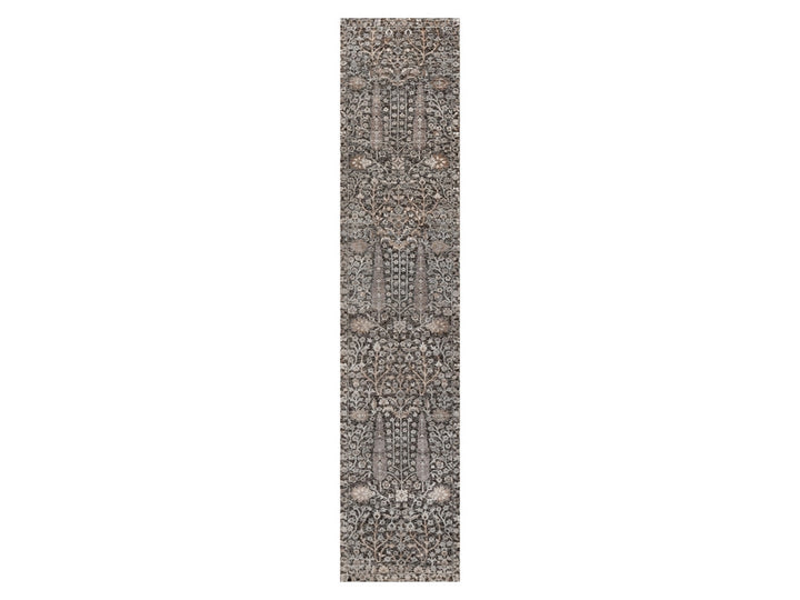 2'6" x 11'10" New Hand Knotted Brown Wool & Silk Runner Oriental Rug - MOA10291900