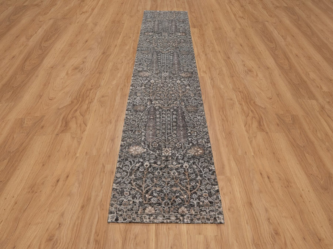 2'6" x 11'10" New Hand Knotted Brown Wool & Silk Runner Oriental Rug - MOA10291900
