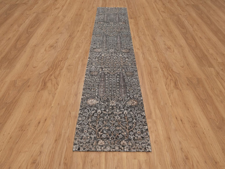 2'6" x 11'10" New Hand Knotted Brown Wool & Silk Runner Oriental Rug - MOA10291900