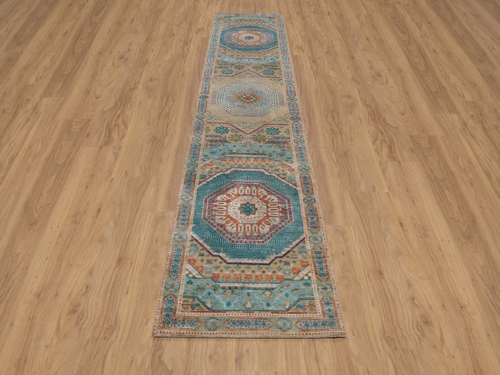 2'7" x 12'1" New Hand Knotted Brown Wool & Silk Runner Oriental Rug - MOA10291903