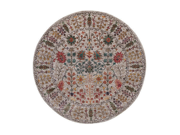 6'0" x 6'0" New Hand Knotted Ivory Wool & Silk Round Oriental Rug - MOA10291908