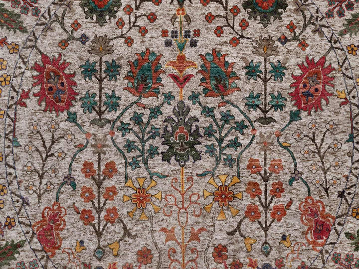 6'0" x 6'0" New Hand Knotted Ivory Wool & Silk Round Oriental Rug - MOA10291908