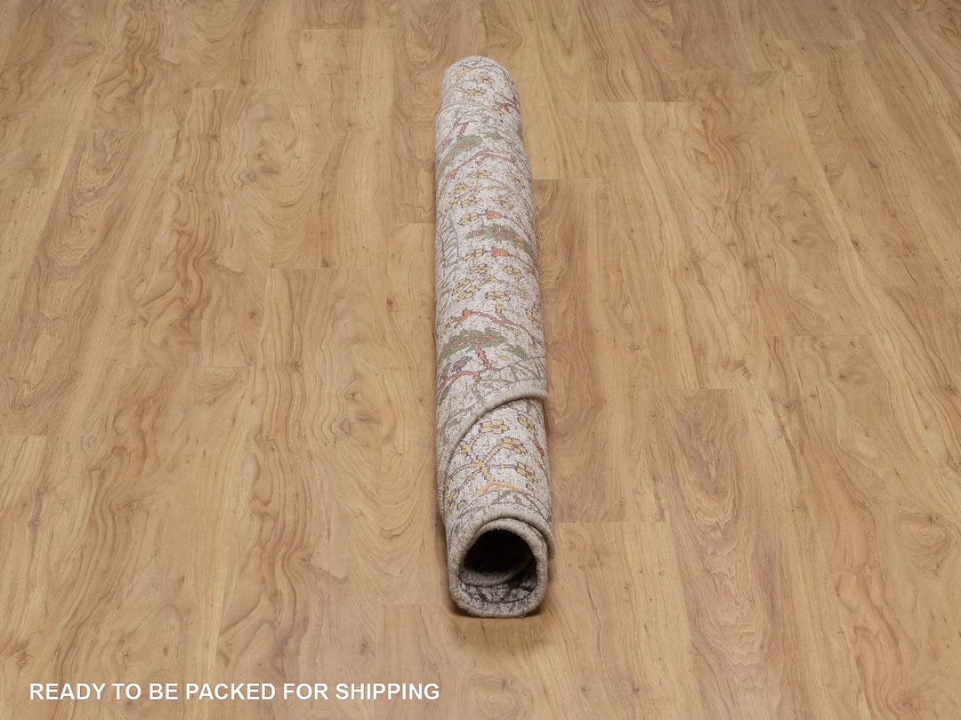 6'0" x 6'0" New Hand Knotted Ivory Wool & Silk Round Oriental Rug - MOA10291908