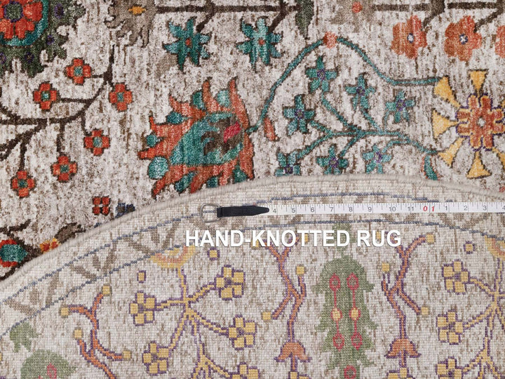 6'0" x 6'0" New Hand Knotted Ivory Wool & Silk Round Oriental Rug - MOA10291908