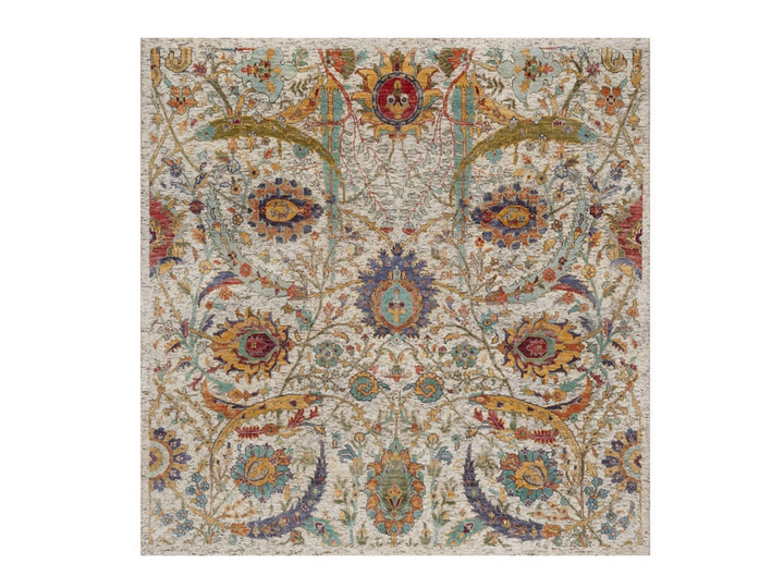 6'0" x 6'0" New Hand Knotted Ivory Wool & Silk Round Oriental Rug - MOA10291909