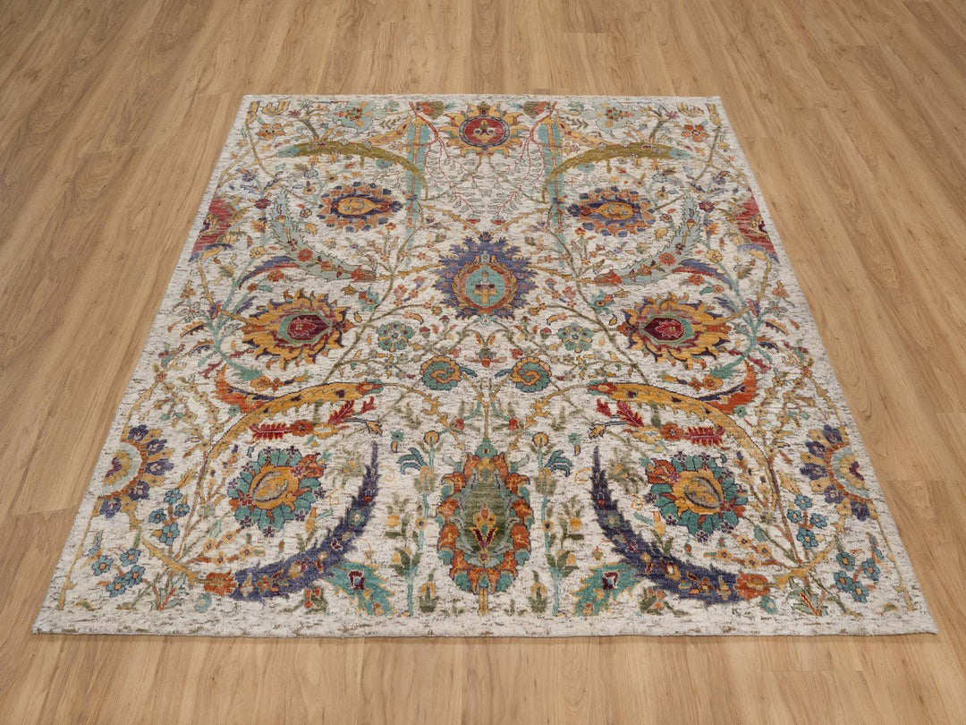 6'0" x 6'0" New Hand Knotted Ivory Wool & Silk Round Oriental Rug - MOA10291909