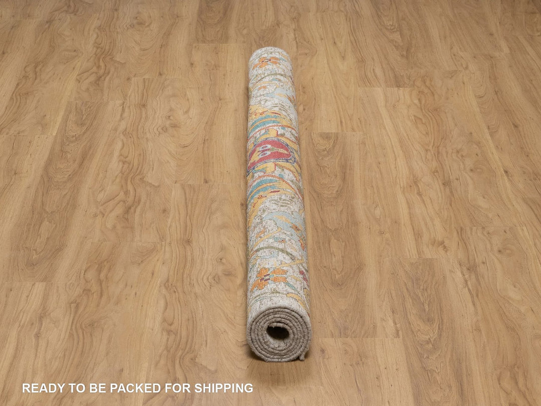 6'0" x 6'0" New Hand Knotted Ivory Wool & Silk Round Oriental Rug - MOA10291909