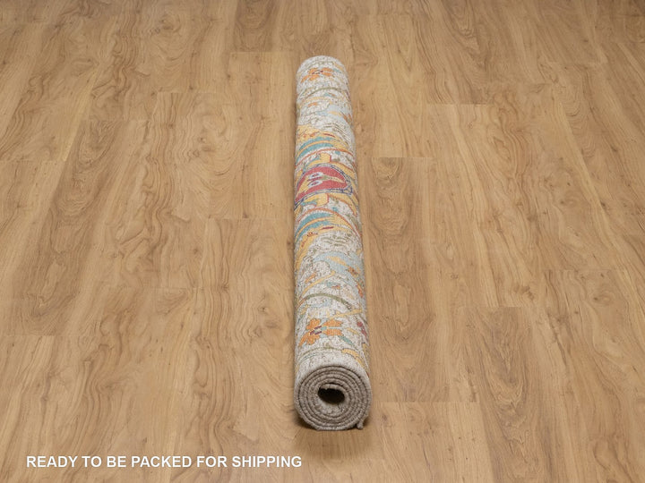 6'0" x 6'0" New Hand Knotted Ivory Wool & Silk Square Oriental Rug - MOA10291909