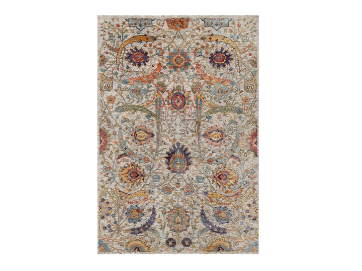 4'0" x 5'11" New Hand Knotted Ivory Wool & Silk Rectangle Oriental Rug - MOA10291911