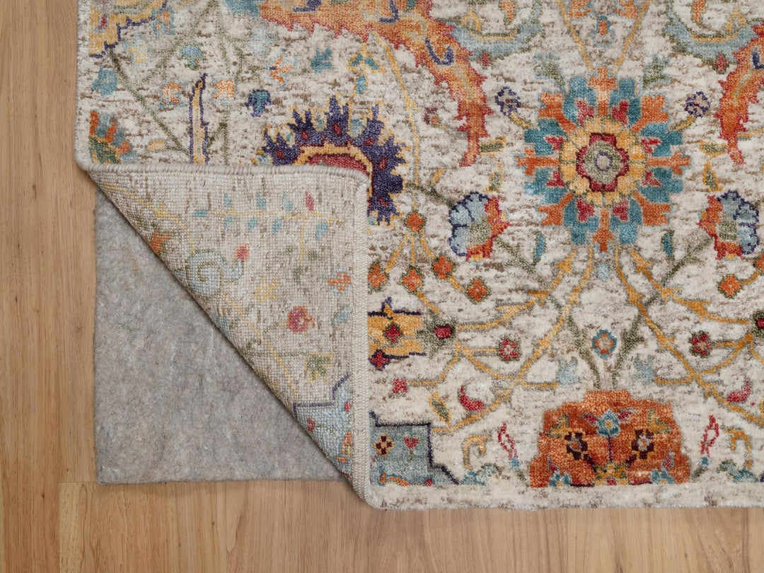 4'0" x 5'11" New Hand Knotted Ivory Wool & Silk Rectangle Oriental Rug - MOA10291911
