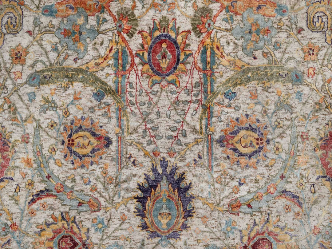 4'0" x 5'11" New Hand Knotted Ivory Wool & Silk Rectangle Oriental Rug - MOA10291911